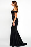 Off The Shoulder Mermaid Corset Black Tie Dress With Slit