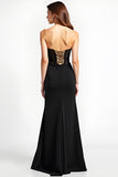 Strapless Sheath Beaded Black Tie Dress With Slit