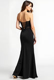 Strapless Sheath Beaded Black Tie Dress With Slit