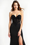 Strapless Sheath Beaded Black Tie Dress With Slit