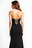 Strapless Sheath Beaded Black Tie Dress With Slit