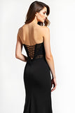 Strapless Sheath Beaded Black Tie Dress With Slit