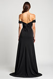 Sheath Off the Shoulder Bowknot Black Tie Dress with Slit