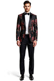 Black Flower 2 Pieces Peak Lapel Men's Suits