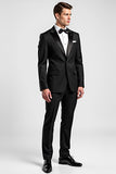 Single Breasted Black 2 Pieces Peak Lapel Men's Suits