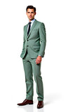 Center Vent Grey Green Notched Lapel Men's Suits