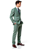 Center Vent Grey Green Notched Lapel Men's Suits