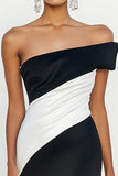 Black Strapless Matte Satin Mermaid Ruched Long Formal Dress