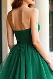 Green Organza A Line Sweetheart Pleated Prom Dress