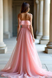 Pink Organza A Line Sweetheart Ruffles A Line Prom Dress