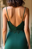 Sheath Dark Green Spaghetti Straps Matte Satin Prom Dress