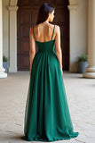 A Line Green Spaghetti Straps Spaghetti Straps Long Prom Dress