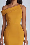 Crepe Yellow One Shoulder Sheath Formal Dress