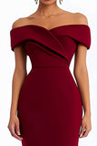 Burgundy Sheath Off the Shoulder Long Formal Dress