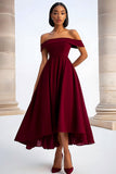 Burgundy A Line Off the Shoulder Crepe Formal Dress