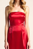 Red Satin A Line Strapless Long Formal Dress