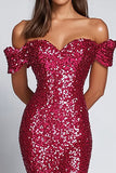 Mermaid Fuchsia Sequins Off the Shoulder Formal Dress