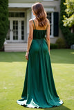 Dark Green A Line Spaghetti Straps Ruched Long Formal Dress