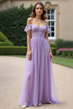 Lilac A Line Off The Shoulder Long Tulle Formal Dress