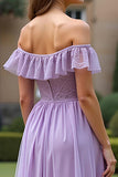 Lilac A Line Off The Shoulder Long Tulle Formal Dress