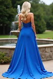 A Line Royal Blue Sweetheart Long Formal Dress With Slit