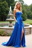 A Line Royal Blue Sweetheart Long Formal Dress With Slit