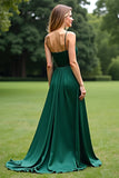 Dark Green A Line Spaghetti Straps Long Chiffon Formal Dress