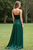 Dark Green A Line Spaghetti Straps Long Chiffon Formal Dress