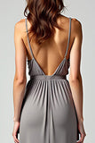 Grey Sheath Spaghetti Straps Wrap Satin Long Formal Dress with Slit