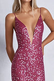 Sparkly Fuchsia Mermaid Spaghetti Straps Sequins Long Formal Dress