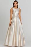 Champagne A-Line Scoop Sleeveless Long Formal Dress