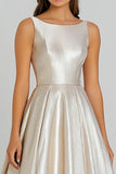 Champagne A-Line Scoop Sleeveless Long Formal Dress