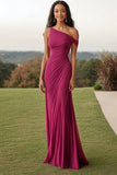 Sheath Purplish One Shoulder Red Jersey Long Formal Dress