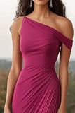 Sheath Purplish One Shoulder Red Jersey Long Formal Dress