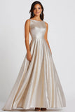 Glitter Champagne Boat Neck A Line Long Formal Dress