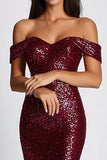 Sparkly Burgundy Mermaid Sequin Long Formal Dress