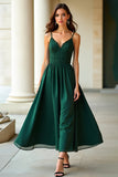 A Line Dark Green Spaghetti Straps Lace Long Formal Dress