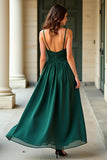 A Line Dark Green Spaghetti Straps Lace Long Formal Dress