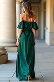 Dark Green Off the Shoulder A Line Long Formal Dress