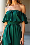 Dark Green Off the Shoulder A Line Long Formal Dress