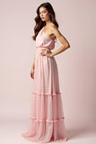 Pink One Shoulder Sheath Pleated Long Formal Dress