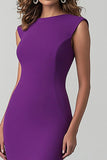 Plum Crepe Mermaid Round Neck Formal Dress