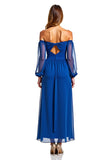 Off The Shoulder Long Sleeve Royal Blue A Line Formal Dress