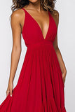 Red Spaghetti Straps Ruffled A Line Formal Dress