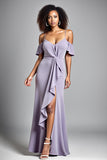 Lilac Satin Mermaid Asymmetrical Long Formal Dress