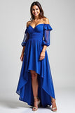 Royal Blue Off The Shoulder Asymmetrical A Line Formal Dress