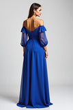 Royal Blue Off The Shoulder Asymmetrical A Line Formal Dress