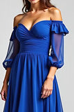 Royal Blue Off The Shoulder Asymmetrical A Line Formal Dress