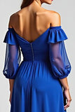 Royal Blue Off The Shoulder Asymmetrical A Line Formal Dress