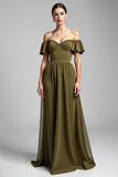 Olive Off The Shoulder Chiffon Long Formal Dress